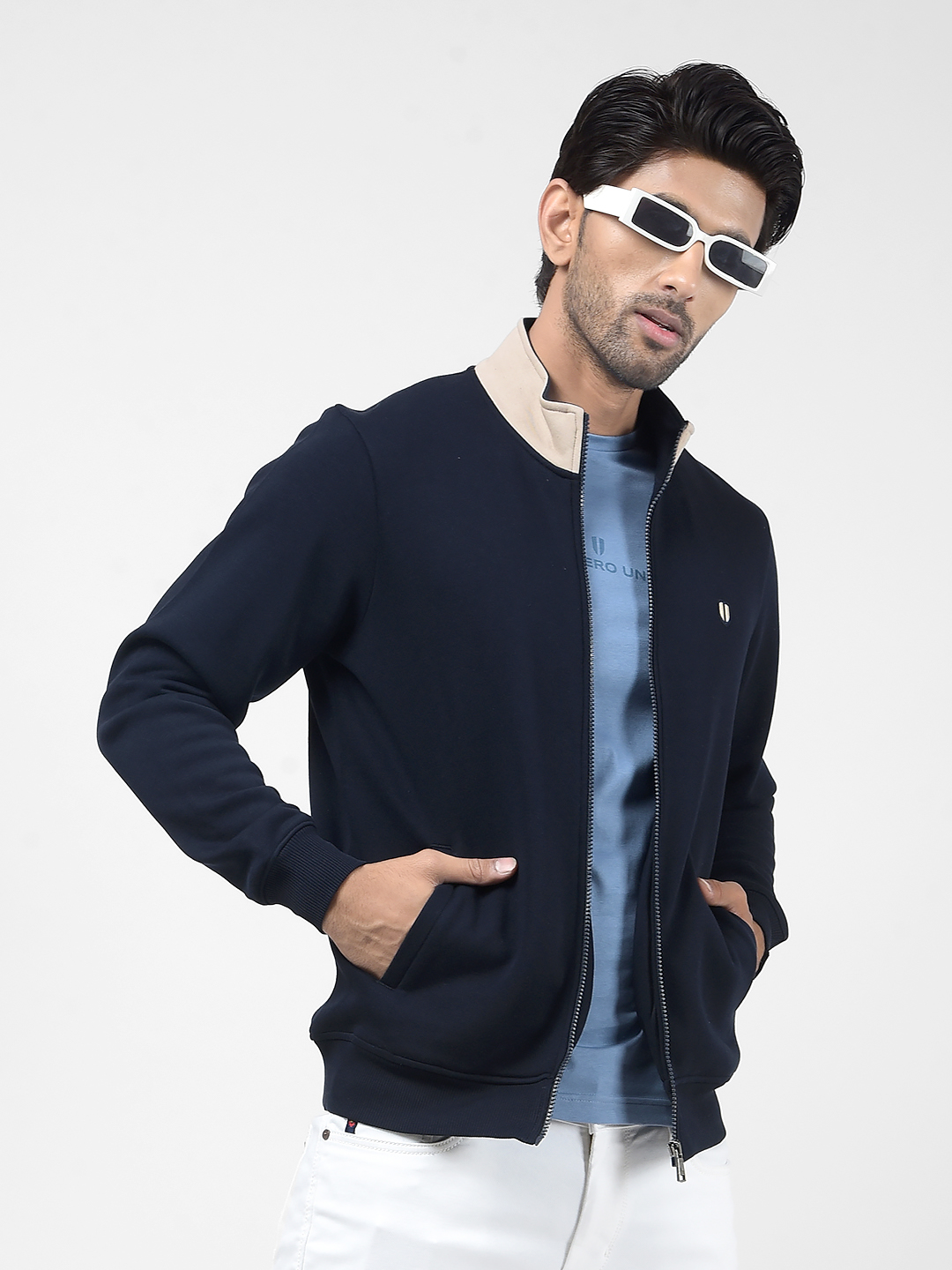 Numero Uno Men Color Block Navy Sweat Shirt